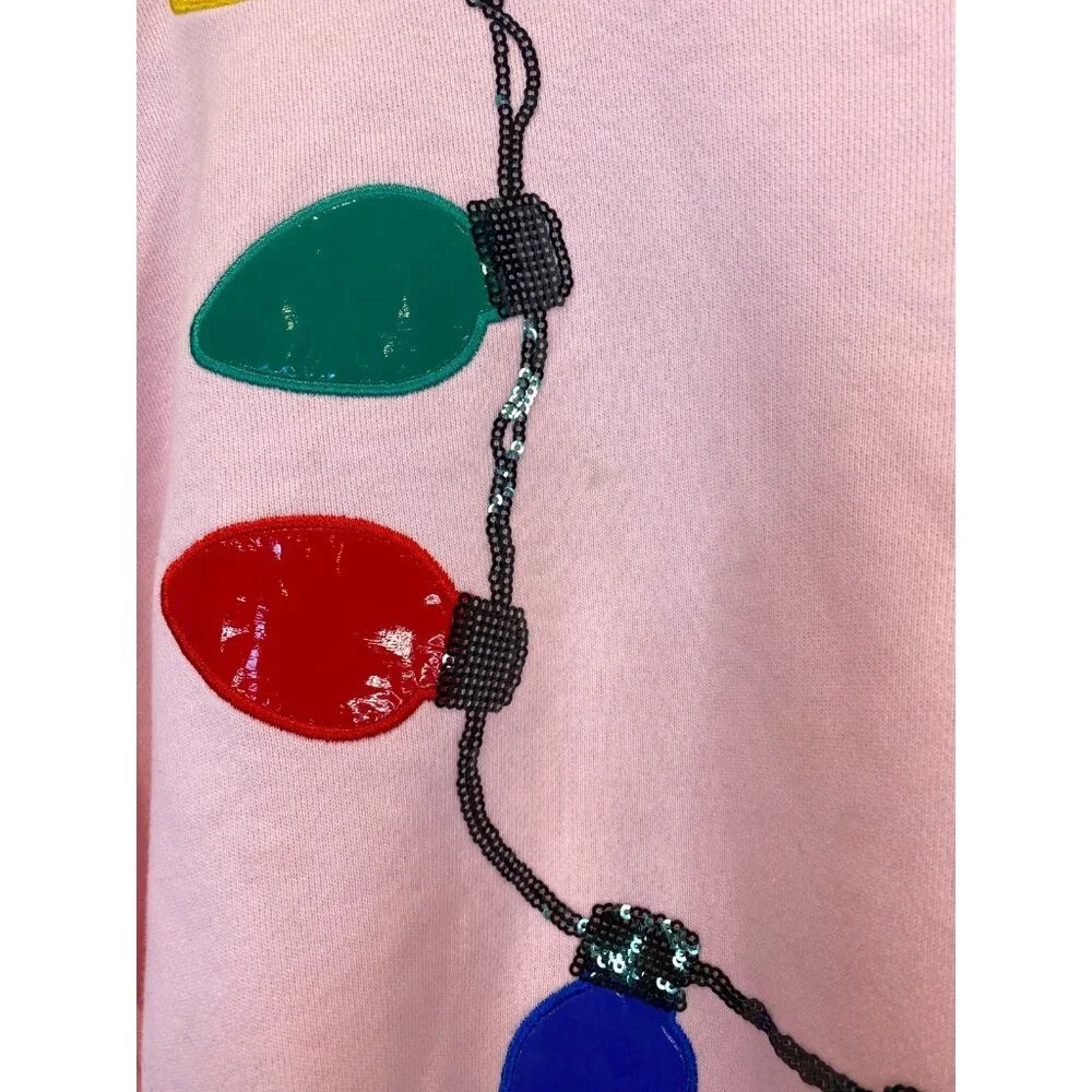 Queen of Sparkles Women's Christmas Light Necklace Sweatshirt Pink Size Medium - Picture 4 of 10